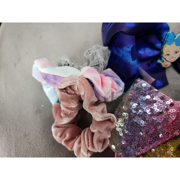Jojo Siwa Oversized Clip In Girls Bows With Scrunchies Blue and Pink Glitter - Picture 9 of 10